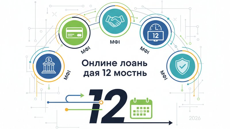 Современная иллюстрация на тему онлайн-займов на 12 месяцев от микрофинансовых организаций.